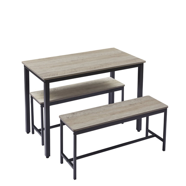 English Elm Dining Table Set Industrial 3-Piece with Stowable Benches, Waterproof Grey Chipboard Top, 43.3" x 23.6" W1668103941