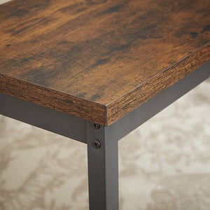 English Elm Long Narrow Industrial Bar Table Set with Three Pu Stools Rustic Gray Steel Frame W1668P147059