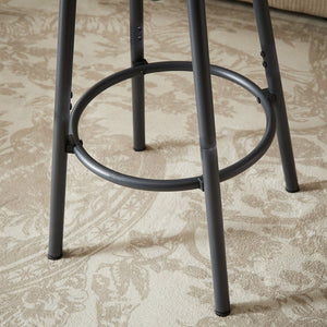 English Elm Long Narrow Industrial Bar Table Set with Three Pu Stools Rustic Gray Steel Frame W1668P147058