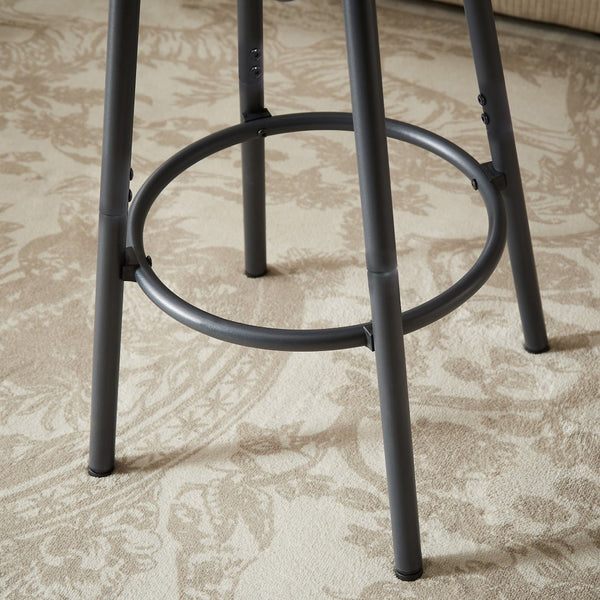 English Elm Long Narrow Industrial Bar Table Set with Three Pu Stools Rustic Gray Steel Frame W1668P147058