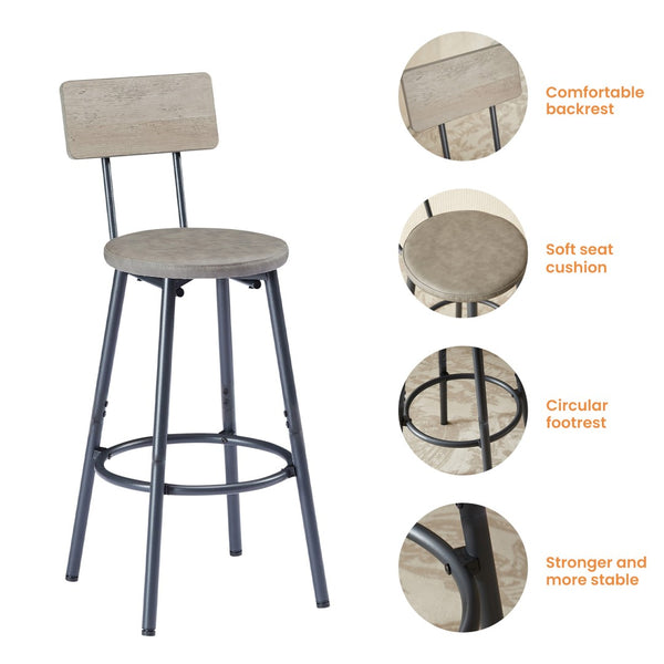 English Elm Long Narrow Industrial Bar Table Set with Three Pu Stools Rustic Gray Steel Frame W1668P147058