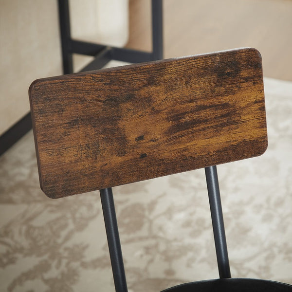 English Elm Long Narrow Industrial Bar Table Set with Three Pu Stools Rustic Gray Steel Frame W1668P147059