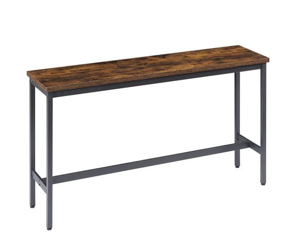 English Elm Long Narrow Industrial Bar Table Set with Three Pu Stools Rustic Gray Steel Frame W1668P147059