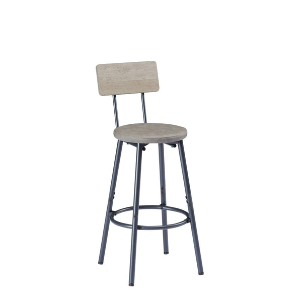English Elm Long Narrow Industrial Bar Table Set with Three Pu Stools Rustic Gray Steel Frame W1668P147058