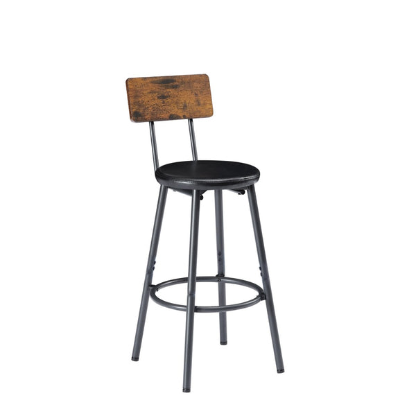 English Elm Long Narrow Industrial Bar Table Set with Three Pu Stools Rustic Gray Steel Frame W1668P147059