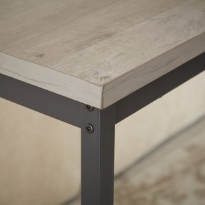 English Elm Long Narrow Industrial Bar Table Set with Three Pu Stools Rustic Gray Steel Frame W1668P147058