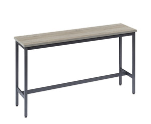 English Elm Long Narrow Industrial Bar Table Set with Three Pu Stools Rustic Gray Steel Frame W1668P147058