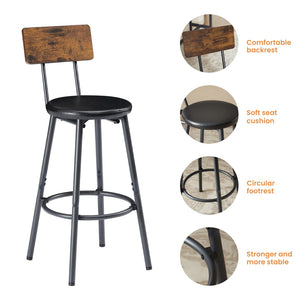 English Elm Long Narrow Industrial Bar Table Set with Three Pu Stools Rustic Gray Steel Frame W1668P147059