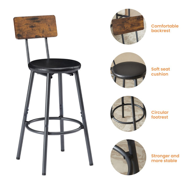 English Elm Long Narrow Industrial Bar Table Set with Three Pu Stools Rustic Gray Steel Frame W1668P147059