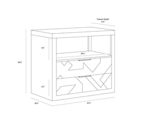 Sunpan Lisboa Nightstand - Unique Handcrafted Light Grey Mango Wood Nightstand with Intricate Drawers & Shelf