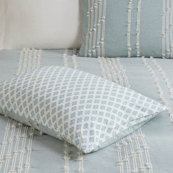 English Elm 3 INK+IVY Kara Cotton Jacquard Comforter Set Full/Queen — Eco OEKO-TEX Stripe & Diamond Reversible Design Aqua 23.62 L x 21.65 W x 15.35 H B03596413