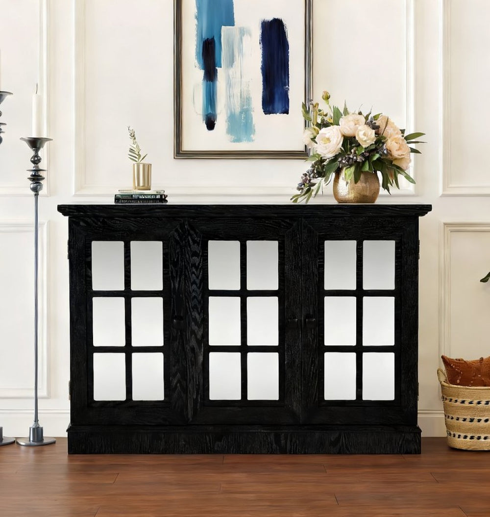 English Elm 45" Mirrored Acrylic Door Sideboard Mdf Buffet Cabinet with Adjustable Shelves Black W2899P372750