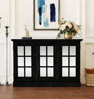 English Elm 45" Mirrored Acrylic Door Sideboard Mdf Buffet Cabinet with Adjustable Shelves Black W2899P372750