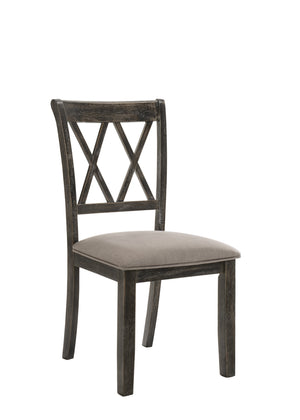 English Elm Claudia Elegant Beige Fabric Side Chair Set of 2 with Weathered Gray XX Backrest, Padded Seat B2726P264953