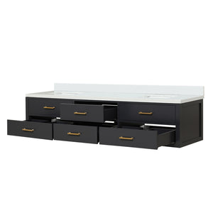 English Elm Black Double Bath Vanity 84" W X 22" D With Elegant White Quartz Top And Soft-Close Hardware B2731P258136