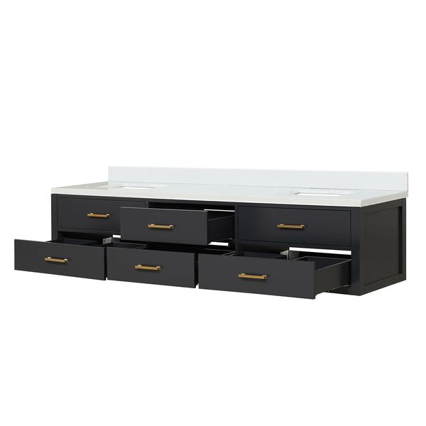 English Elm Black Double Bath Vanity 84" W X 22" D With Elegant White Quartz Top And Soft-Close Hardware B2731P258136