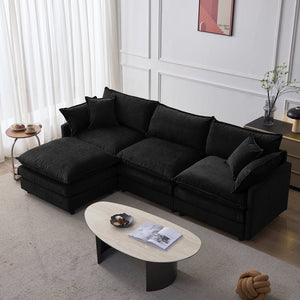 English Elm 105" L-shaped Chenille Sectional with Ottoman Pocket Spring Living Room Sofa Black W1097S00229