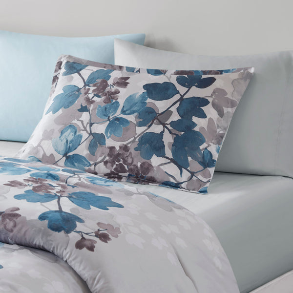 JLA Home Madison Park Essentials - Comforter ultra-soft botanical microfiber set with coordinating sheets, bonus pillowcases, built-in pockets for bedside storage and fade-resistant design 90 L x 80 W x 1.5H MPE10-1055