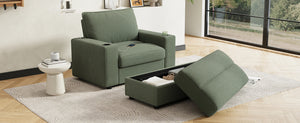 English Elm Christopher Knight Home® - 42.8" Oversized Chaise Lounge with Storage Ottoman, Corduroy Upholstery, USB Port & Cup Holders for Cozy Living Space Green N765P350851N