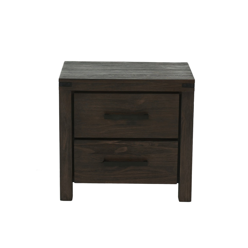 English Elm 2 Drawer Nightstand Espresso Finish with Two Smooth-Glide Drawers, Tapered Feet & Weathered Wood Top for Bedroom SR015426