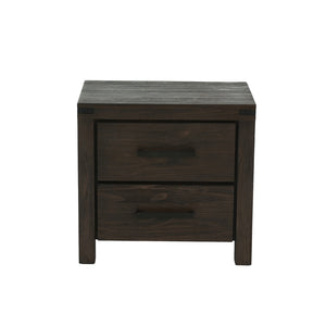 English Elm 2 Drawer Nightstand Espresso Finish with Two Smooth-Glide Drawers, Tapered Feet & Weathered Wood Top for Bedroom SR015426