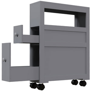 English Elm HOMCOM Slim Rolling Bathroom Storage Cabinet 6.25" W x 28.25" H Gray MDF, 2 Drawers & Shelf, Locking Wheels, 45 lb Capacity W2225P200615