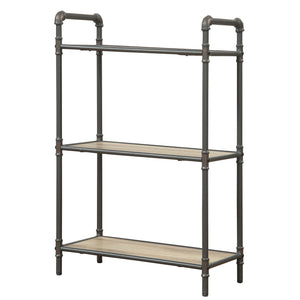 English Elm Antique Industrial 3-Tier Bookcase in Oak & Sandy Grey with Steel Tube Frame, Rustic Shelf Storage B062P185667