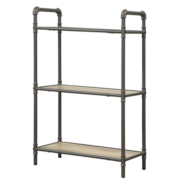 English Elm Antique Industrial 3-Tier Bookcase in Oak & Sandy Grey with Steel Tube Frame, Rustic Shelf Storage B062P185667