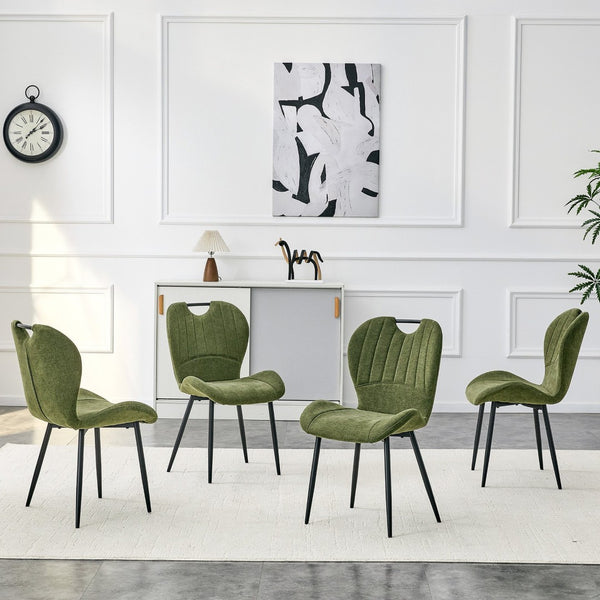 English Elm Set of 4 Olive Fabric Dining Chairs Ergonomic Cushion Black Steel Frame Modern Black+Green W1151P454883