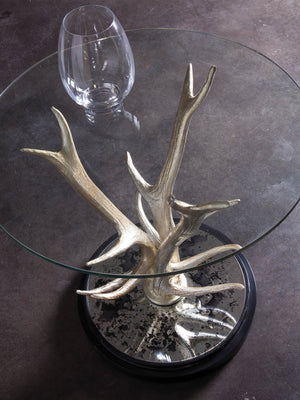 Lexington Artistica Home Teton Spot Table - Unique Silver Leaf Faux Antler Design With Antique Mirror And Glass Top Accent Silver Leaf Wood 2028-952c