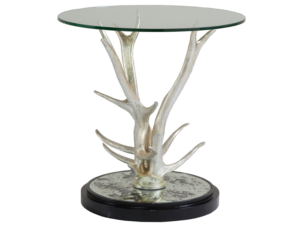 Lexington Artistica Home Teton Spot Table - Unique Silver Leaf Faux Antler Design With Antique Mirror And Glass Top Accent Silver Leaf Wood 2028-952c