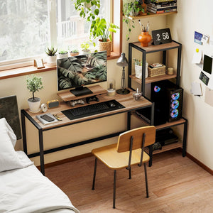 English Elm Homcom Industrial Writing Desk with Four Tier Shelving and Built in Monitor Riser W2225P485636