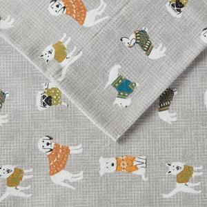 JLA Home True North by Sleep Philosophy - Printed ultra-soft cotton flannel sheet set — brushed warmth, OEKO-TEX certified, cozy winter comfort Grey Dogs TN20-0377