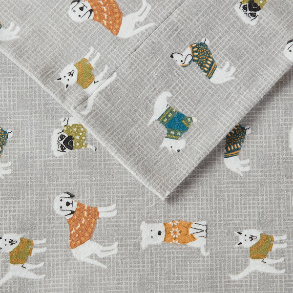 JLA Home True North by Sleep Philosophy - Printed ultra-soft cotton flannel sheet set — brushed warmth, OEKO-TEX certified, cozy winter comfort Grey Dogs TN20-0377