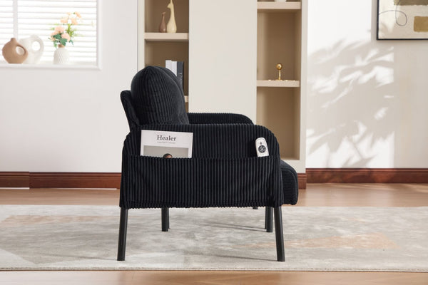 English Elm United We Win Corduroy Loveseat Plush Ergonomic Sofa with Spring Support Metal Legs Black W1568P410053