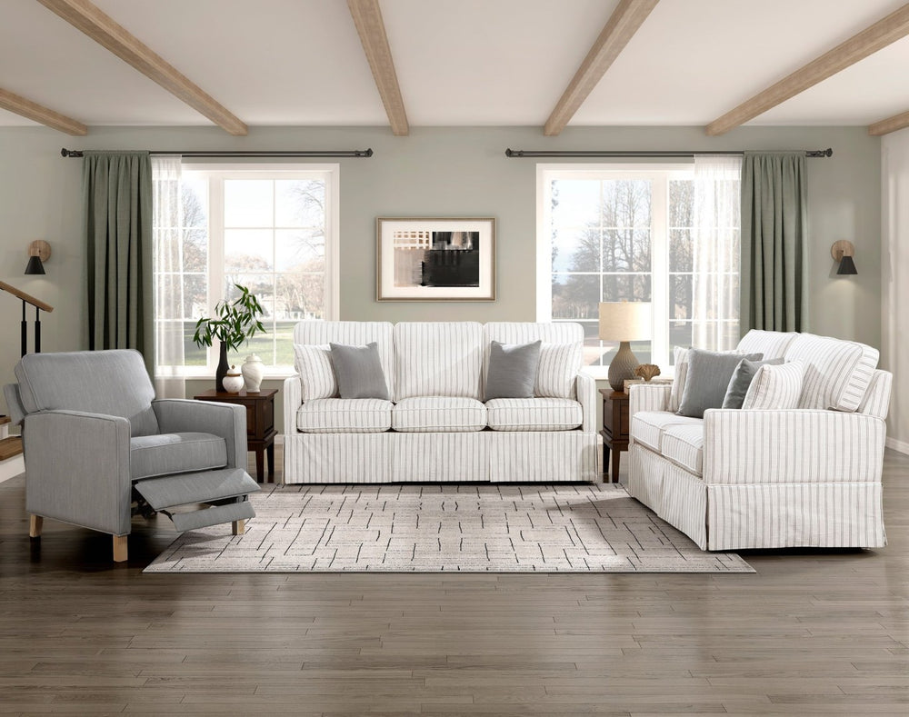 English Elm Classic Striped 3 Piece Living Room Set with Sofa Loveseat and Push Back Recliner B011S01554