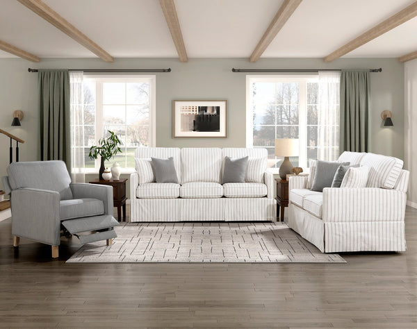 English Elm Classic Striped 3 Piece Living Room Set with Sofa Loveseat and Push Back Recliner B011S01554
