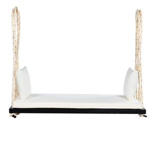 English Elm TOPMAX Acacia Wood Patio Swing Chair with Cushion & Pillows, 63" Comfortable Seat, 400lb Capacity Black N717P210136B