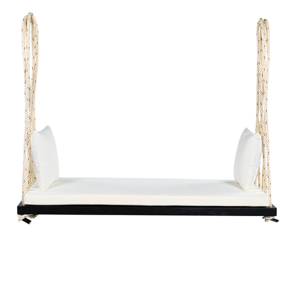 English Elm TOPMAX Acacia Wood Patio Swing Chair with Cushion & Pillows, 63" Comfortable Seat, 400lb Capacity Black N717P210136B