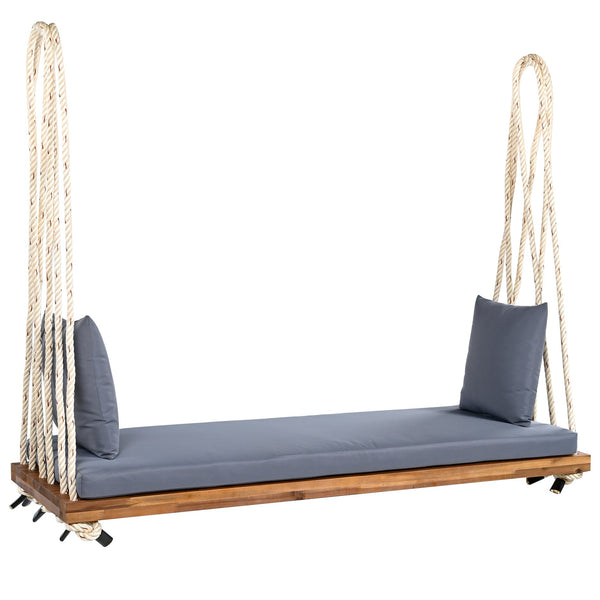 English Elm TOPMAX Acacia Wood Patio Swing Chair with Cushion & Pillows, 63" Comfortable Seat, 400lb Capacity Natural N717P210136N