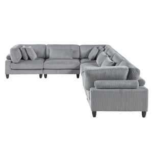 English Elm 6Pc Modular Sectional Set - Cozy Gray Corduroy Upholstery, Flexible Layout, Plush Pillows & Comfort B011S01564
