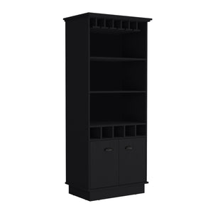 English Elm Dundee 70-Inch High Bar Cabinet with 10 Glass Doors, 5 Cubbies, 3 Shelves for Wine & Decor Black 69 L x 24 W x 4 H B070S00321