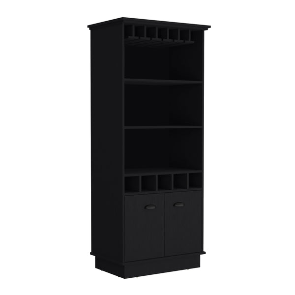 English Elm Dundee 70-Inch High Bar Cabinet with 10 Glass Doors, 5 Cubbies, 3 Shelves for Wine & Decor Black 69 L x 24 W x 4 H B070S00321
