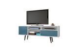 Liberty 70.86" Mid-Century Modern TV Stand in White and Aqua Blue 202AMC63 Manhattan Comfort