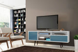 Liberty 70.86" Mid-Century Modern TV Stand in White and Aqua Blue 202AMC63 Manhattan Comfort