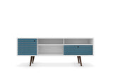 Liberty 70.86" Mid-Century Modern TV Stand in White and Aqua Blue 202AMC63 Manhattan Comfort