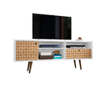 Liberty 70.86" Mid-Century Modern TV Stand in White and 3D Brown Prints 202AMC67 Manhattan Comfort