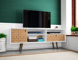 Liberty 70.86" Mid-Century Modern TV Stand in White and 3D Brown Prints 202AMC67 Manhattan Comfort