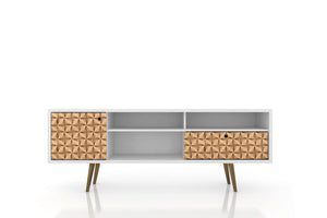 Liberty 70.86" Mid-Century Modern TV Stand in White and 3D Brown Prints 202AMC67 Manhattan Comfort