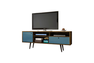 Liberty 70.86" Mid-Century Modern TV Stand in Rustic Brown and Aqua Blue 202AMC93 Manhattan Comfort